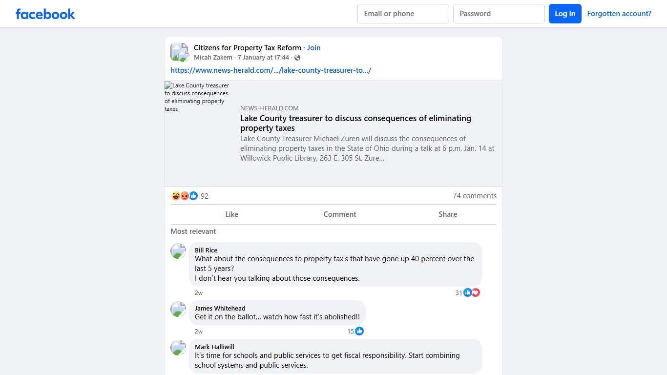 Citizens for Property Tax Reform https://www.news-herald.com/2026/01/06/lake-county-treasurer-to-discuss-consequences-of-eliminating-property-taxes/ Facebook